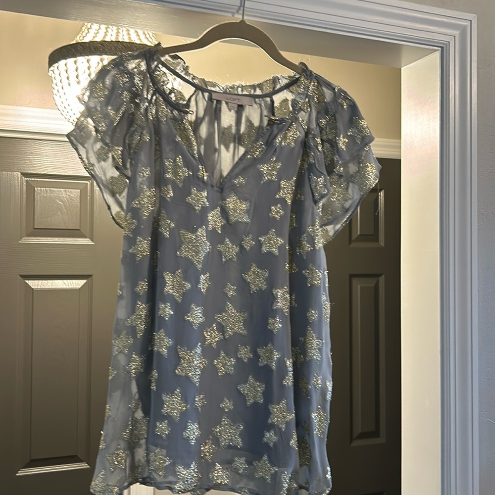 Gray blouse with gold sparkle stars